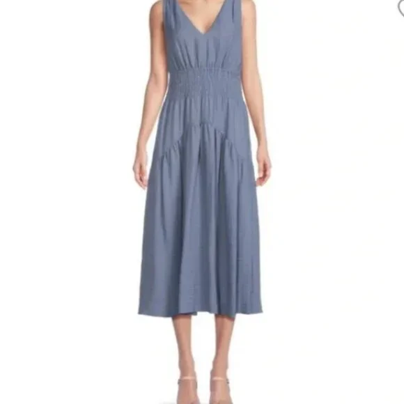 NWT Vince Medium Dusty Blue Gauze Tiered V-Neck Sleeveless Dress (ABBA) - Picture 1 of 16
